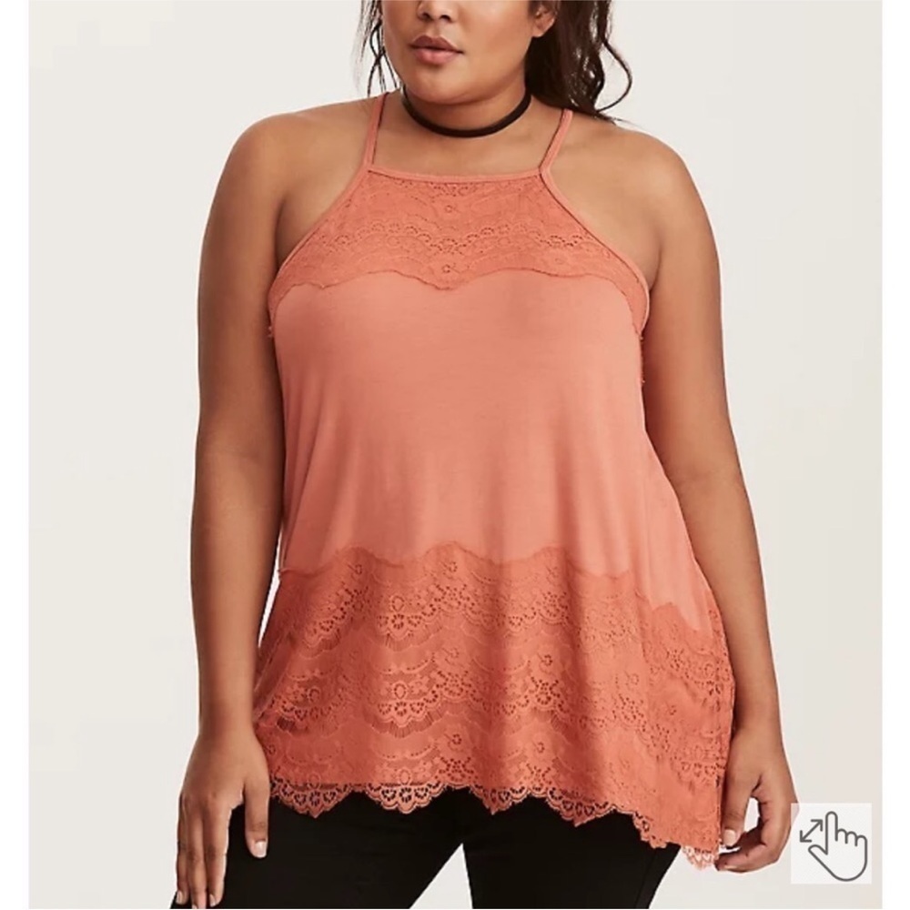 Torrid Super Soft High Neck Lace Inset Sharkbite Hem Tank size 2X